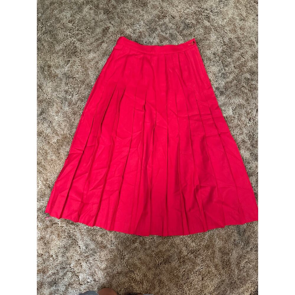 Vintage Talbots Red 100% Wool Pleated Midi Skirt Holiday USA Preppy Classic
